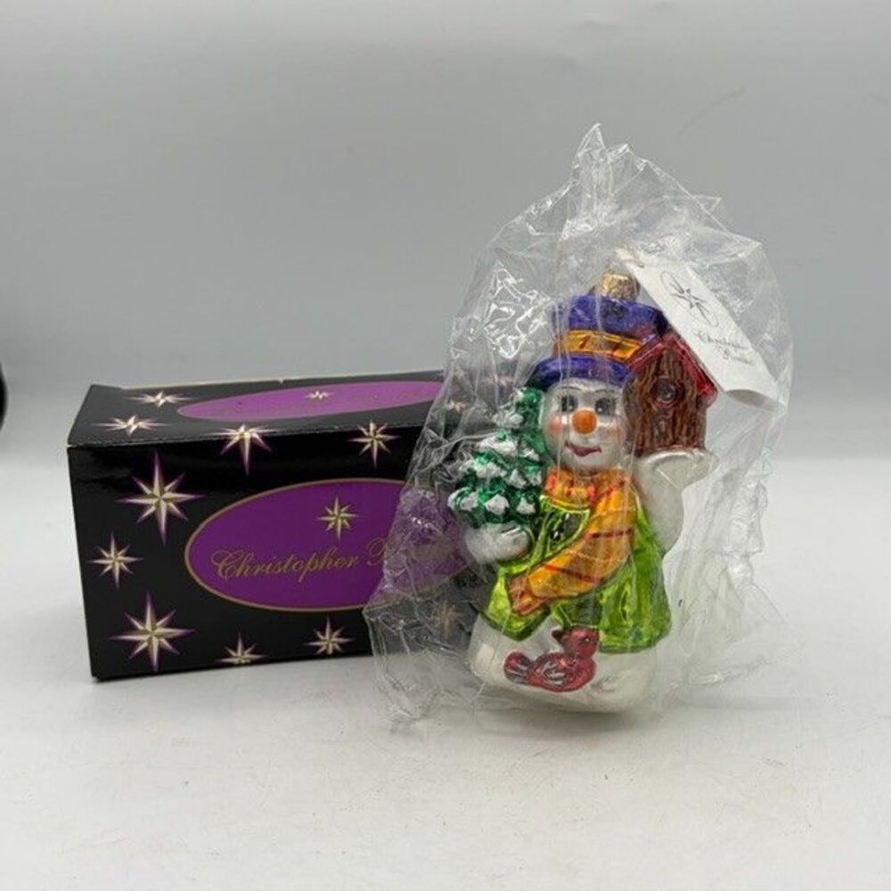 Christopher Radko Chirpy And Chilly Snowman Christmas Ornament Tree & Birdhouse